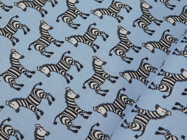 Tierstoff Zebra in hellblau und braun Baumwolle