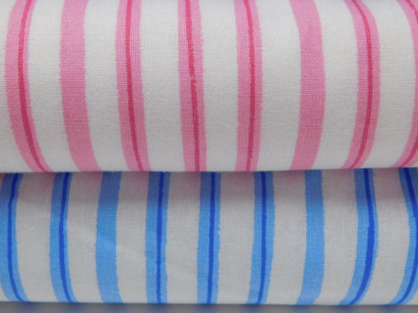 Stoffe Baumwolle Streifen rosa / hellblau und weiß