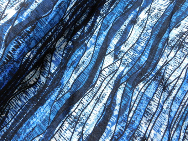 Viskose Jersey Streifenmuster blau - schwarz Stoffe Elastan