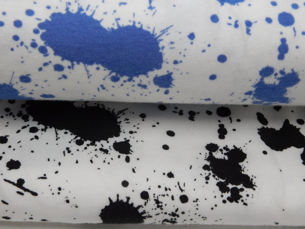 Jersey Stoff Farbspritzer - Farbflecken blau / schwarz weiß Baumwolle Elastan