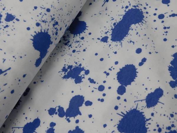 Jersey Stoff Farbspritzer - Farbflecken blau / schwarz weiß Baumwolle Elastan