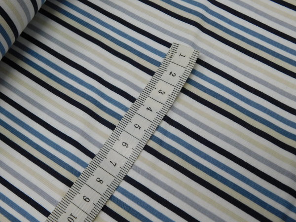 Jersey Stoff  Streifen längs blau - beige - weiß Baumwolle Elastan