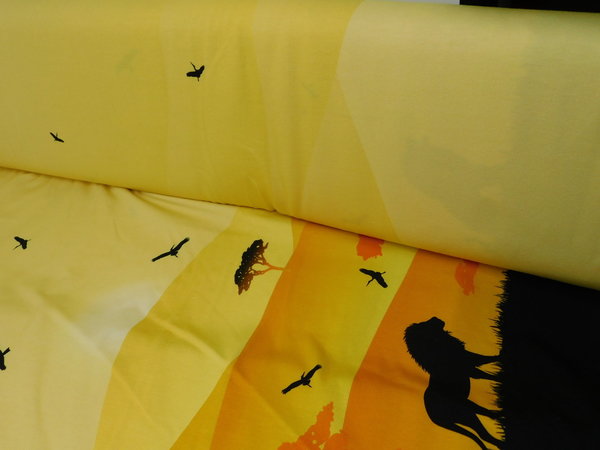 Jersey STioff Panel Wild Shadows - Löwe - gelb schwarz Silhouette Baumwolle Elastan
