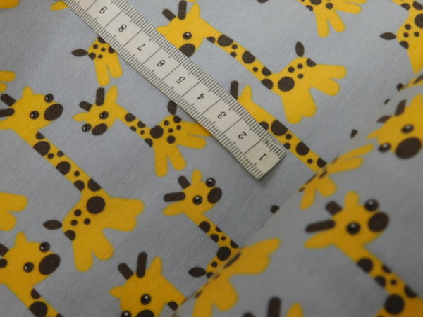 Avalana Jersey kleine Giraffen  - grau / gelb Kinderstoff Baumwolle Elastan