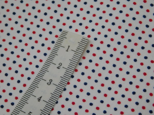 Avalana Jersey kleine Pünktchen - weiß / blau / rot Punkte Stoff Baumwolle Elastan