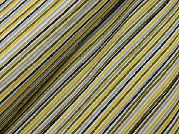 Avalana Jersey Streifen  -  weiß / senfgelb / taupe / grau / schwarz gestreift Stoff Baumwolle