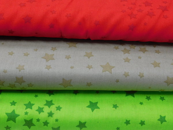 Stoff Baumwolle Sterne - rot / hellgrün / beige Weihnachtsstoff