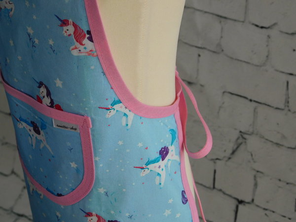 Kinderschürze Einhorn rosa / hellblau mit Brusttasche
