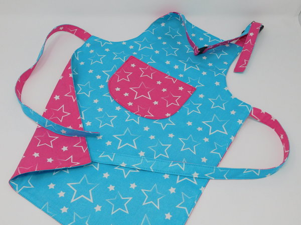 Wendeschürze für Mädchen mit Sterne in pink / türkis verstellbar mit Tasche