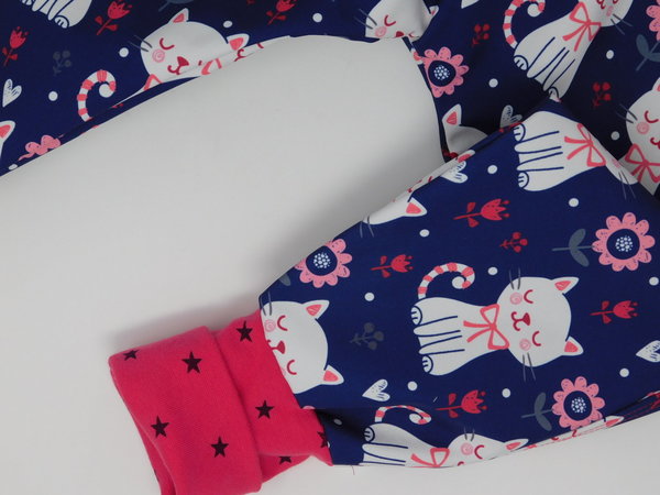 Softshellhose bunte Kätzchen dunkelblau/pink Gr. 104 - lange Bündchen  mit 2 Taschen - annettes-shop