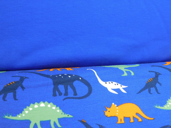 French Terry Sommersweat Kinderstoff Dinosaurier bunt / blau - annettes-shop