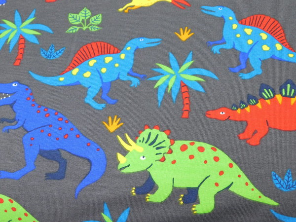 French Terry Sommersweat Kinderstoff Dinosaurier bunt / grau - annettes-shop