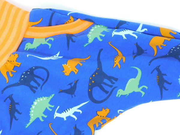 Pumphose mit Dinos und Taschen in blau / orange Gr. 68 - 92 -  für Wäschetrockner - annettes-shop