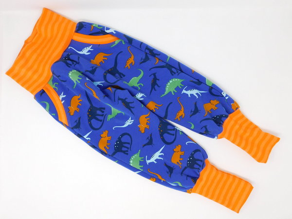 Pumphose mit Dinos und Taschen in blau / orange Gr. 68 - 92 -  für Wäschetrockner - annettes-shop